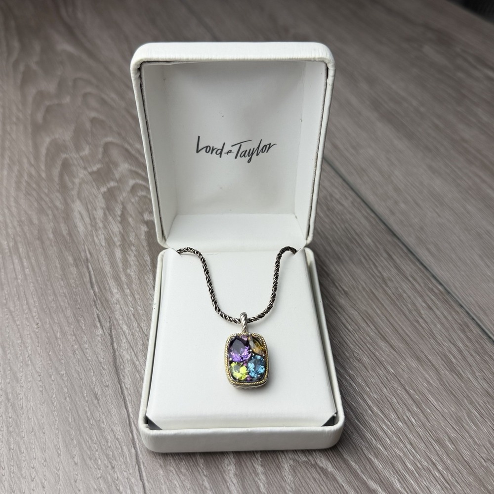 EFFY Balissima Multi Gemstone Pendant Necklace Sterling Silver 925 18K Gold 18"